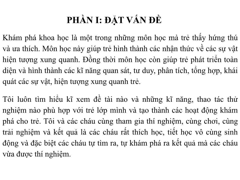 Sáng kiến kinh nghiệm Biện pháp nâng cao chất lượng tổ chức hoạt động khám phá khoa học cho trẻ 5 – 6 tuổi trang 2