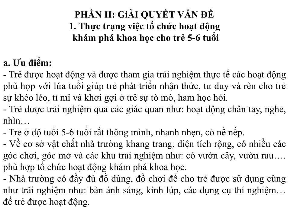 Sáng kiến kinh nghiệm Biện pháp nâng cao chất lượng tổ chức hoạt động khám phá khoa học cho trẻ 5 – 6 tuổi trang 4