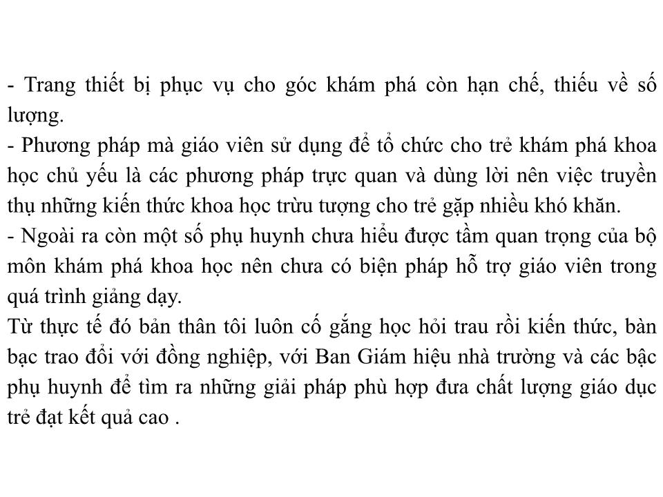 Sáng kiến kinh nghiệm Biện pháp nâng cao chất lượng tổ chức hoạt động khám phá khoa học cho trẻ 5 – 6 tuổi trang 6