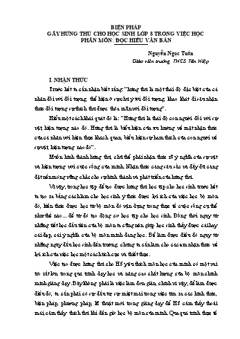 Báo cáo Biện pháp gây hứng thú cho học sinh Lớp 8 trong việc học phân môn: Đọc hiểu văn bản