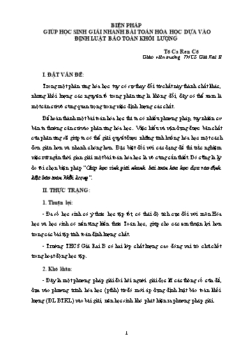 Báo cáo Biện pháp giúp học sinh giải nhanh bài toán hóa học dựa vào định luật bảo toàn khối lượng