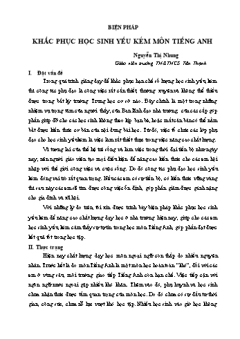 Báo cáo Biện pháp khắc phục học sinh yếu kém môn Tiếng Anh