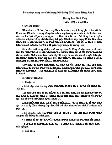 Báo cáo Biện pháp nâng cao chất lượng bồi dưỡng HSG môn Tiếng Anh 8