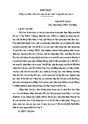 Báo cáo Biện pháp nâng cao nhận thức học tập của học sinh trong môn Hóa học 8