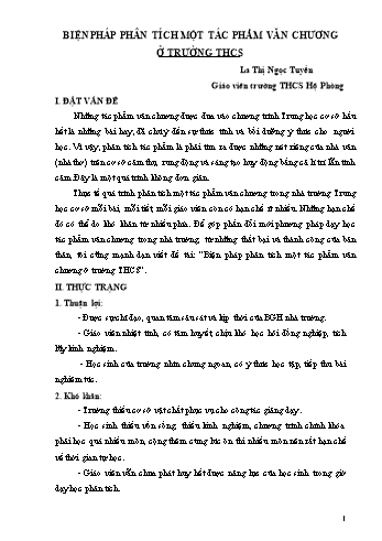 Báo cáo Biện pháp phân tích một tác phẩm văn chương ở trường THCS