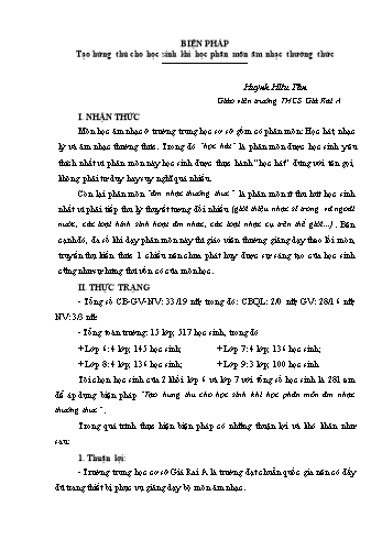 Báo cáo Biện pháp tạo hứng thú cho học sinh khi học phân môn Âm nhạc thường thức