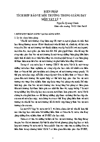 Báo cáo Biện pháp tích hợp bảo vệ môi trường trong giảng dạy môn Vật lý 7