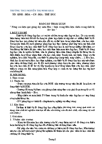 Báo cáo tham luận Nâng cao hiệu quả giảng dạy môn Hóa – Sinh trong điều kiện thiếu trang thiết bị dạy học
