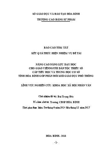 Báo cáo Tóm tắt Nâng cao năng lực dạy học cho giáo viênngười dân tộc thiểu số cấp Tiểu học và Trung học cơ sở tỉnh hòa bình góp phần đổi mới giáo dục phổ thông