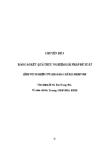 Chuyên đề Báo cáo kết quả thực nghiệm giải pháp đề xuất