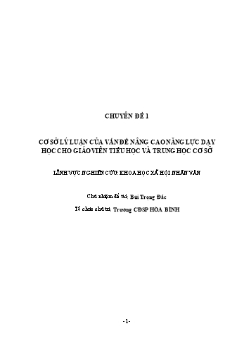 Chuyên đề Cơ sở lý luận của vấn đề nâng cao năng lực dạy học cho giáo viên Tiểu học và Trung học cơ sở