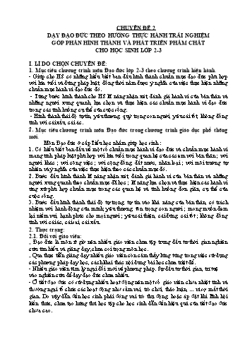 Chuyên đề Dạy đạo đức theo hướng thực hành trải nghiệm góp phần hình thành và phát triển phẩm chất cho học sinh Lớp 2-3
