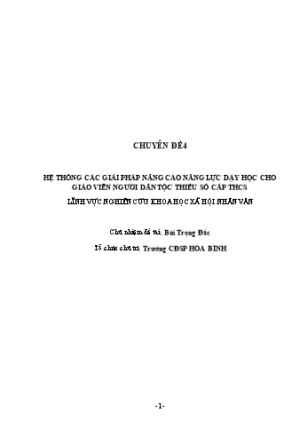 Chuyên đề Hệ thống các giải pháp nâng cao năng lực dạy học cho giáo viên người dân tộc thiểu số cấp THCS