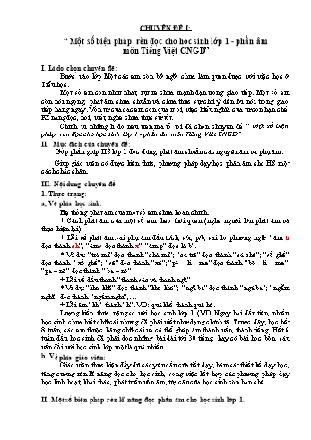 Chuyên đề Một số biện pháp rèn đọc cho học sinh Lớp 1 - Phần âm môn Tiếng Việt CNGD