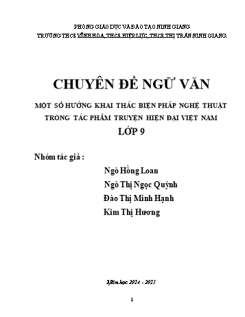 Chuyên đề Một số hướng khai thác biện pháp nghệ thuật trong tác phẩm truyện hiện đại Việt Nam Lớp 9