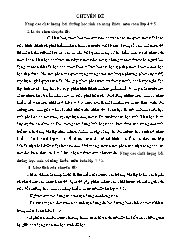 Chuyên đề Nâng cao chất lượng bồi dưỡng học sinh có năng khiếu môn Toán Lớp 4 + 5