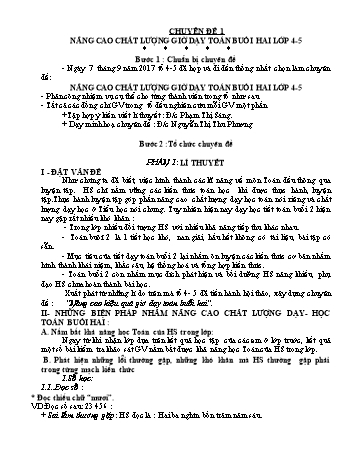 Chuyên đề Nâng cao chất lượng giờ dạy Toán buổi hai Lớp 4-5