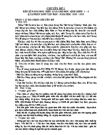 Chuyên đề Rèn kĩ năng đọc hiệu quả cho học sinh Khối 2 – 3 qua phân môn Tập Đọc - Năm học 2019–2020