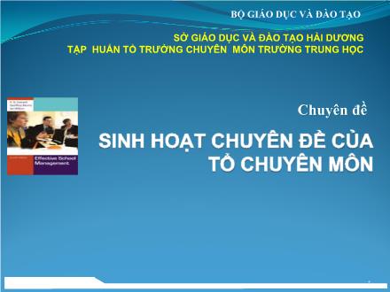 Chuyên đề Sinh hoạt chuyên đề của tổ chuyên môn - Sở GD&ĐT Hải Dương