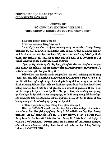 Chuyên đề Tổ chức dạy học Tiếng Việt Lớp 1 theo chương trình giáo dục phổ thông 2018