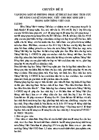 Chuyên đề Vận dụng một số phương pháp, kĩ thuật dạy học tích cực để nâng cao kĩ năng đọc, viết cho học sinh Lớp 1 trong môn Tiếng Việt CGD