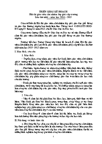Hội thi giáo viên chủ nhiệm lớp giỏi cấp trường Lần thứ nhất - Năm học 2014 – 2015