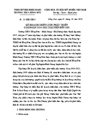Kế hoạch chiến lược phát triển giai đoạn 2010-2015, tầm nhìn đến 2020 - Trường THCS Hồng Đức