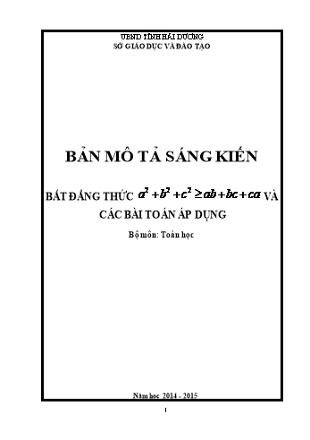 Sáng kiến kinh nghiệm Bất đẳng thức a² + b² + c² ≥ ab + bc + ca và các bài toán áp dụng