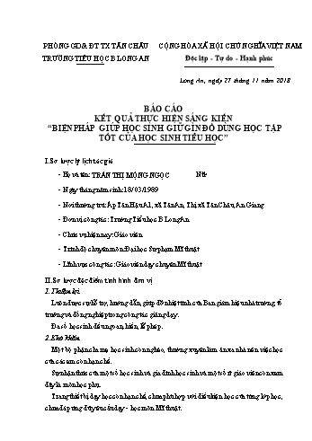 Sáng kiến kinh nghiệm Biện pháp giúp học sinh giữ gìn đồ dùng học tập tốt của học sinh Tiểu học