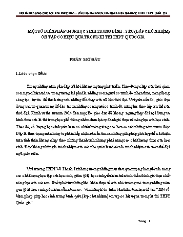 Sáng kiến kinh nghiệm Một số biện pháp giúp học sinh Trung bình - Yếu (Lớp chủ nhiệm) ôn tập có hiệu quả trong kì thi THPT Quốc gia