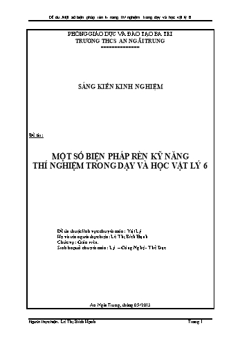 Sáng kiến kinh nghiệm Một số biện pháp rèn kỹ năng thí nghiệm trong dạy và học Vật lý 6