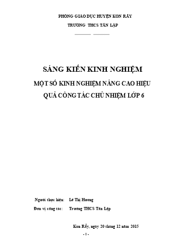 Sáng kiến kinh nghiệm Một số kinh nghiệm nâng cao hiệu quả công tác chủ nhiệm lớp 6