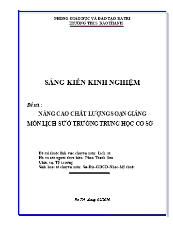 Sáng kiến kinh nghiệm Nâng cao chất lượng soạn giảng môn Lịch sử ở Trường Trung học cơ sở