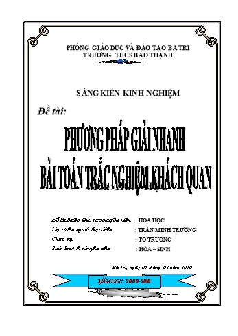 Sáng kiến kinh nghiệm Phương pháp giải nhanh bài toán trắc nghiệm khách quan