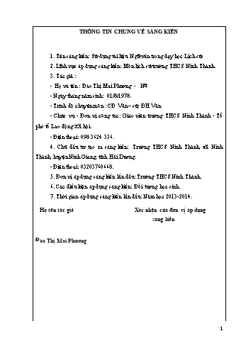 Sáng kiến kinh nghiệm Sử dụng tài liệu Ngữ văn trong dạy học Lịch sử ở Trường THCS