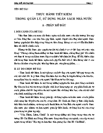 Sáng kiến kinh nghiệm Thực hành tiết kiệm trong quản lý, sử dụng ngân sách nhà nước