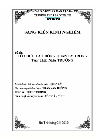 Sáng kiến kinh nghiệm Tổ chức lao động quản lý trong tập thể nhà trường