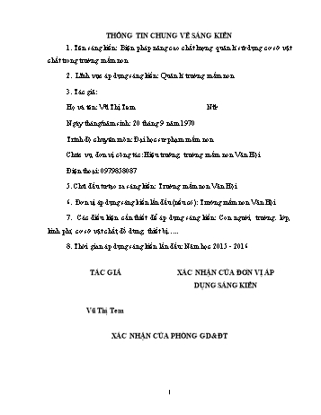 SKKN Biện pháp nâng cao chất lượng quản lí sử dụng cơ sở vật chất trong Trường Mầm non