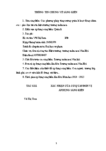 SKKN Các phương pháp tăng cường quản lí hoạt động chăm sóc - Giáo dục trẻ của hiệu trưởng Trường Mầm non