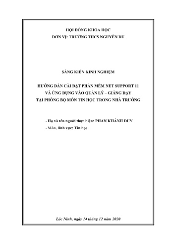 SKKN Hướng dẫn cài đặt phần mềm net support 11 và ứng dụng vào quản lý – giảng dạy tại phòng bộ môn Tin học trong nhà trường