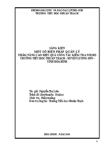 SKKN Một số biện pháp quản lý nhằm nâng cao hiệu quả công tác kiểm tra nội bộ Trường Tiểu học Nhuận Trạch – huyện Lương Sơn – tỉnh Hòa Bình