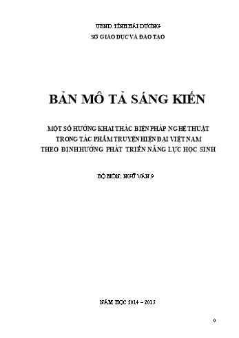 SKKN Một số hướng khai thác biện pháp nghệ thuật trong tác phẩm truyện hiện đại Việt Nam trong chương trình Ngữ văn lớp 9 theo định hướng phát triển năng lực học sinh