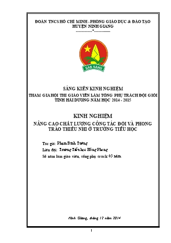 SKKN Một số kinh nghiệm nâng cao chất lượng công tác Đội - Phong trào thiếu nhi ở trường Tiểu học