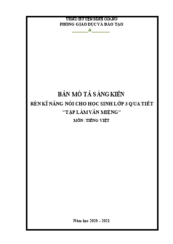 SKKN Rèn kĩ năng nói cho học sinh Lớp 3 qua tiết Tập làm văn Miệng