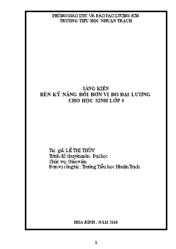 SKKN Rèn kỹ năng đổi đơn vị đo đại lượng cho học sinh Lớp 5