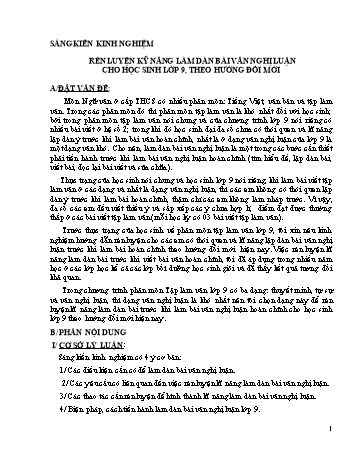 SKKN Rèn luyện kỹ năng làm dàn bài văn nghị luận cho học sinh Lớp 9, theo hướng đổi mới